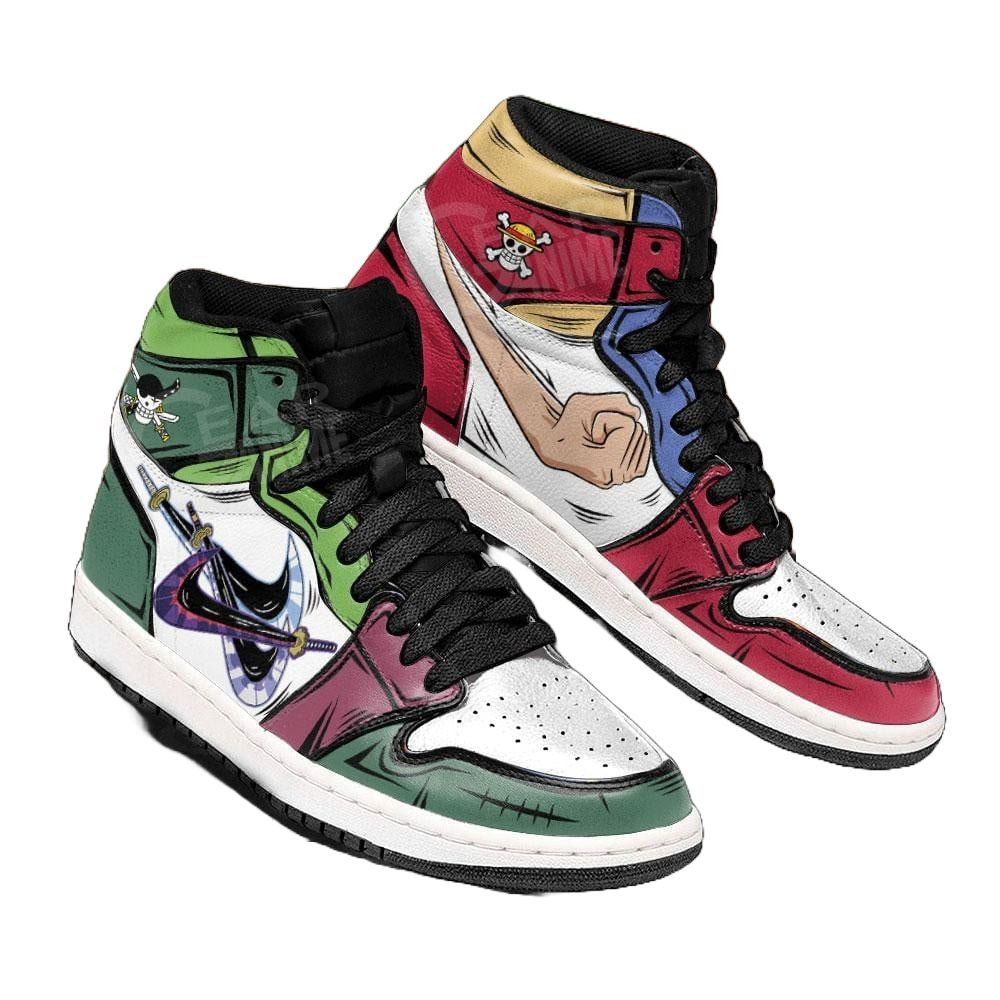 Luffy and Zoro J1s Sneakers Custom Gomu and Three Swords